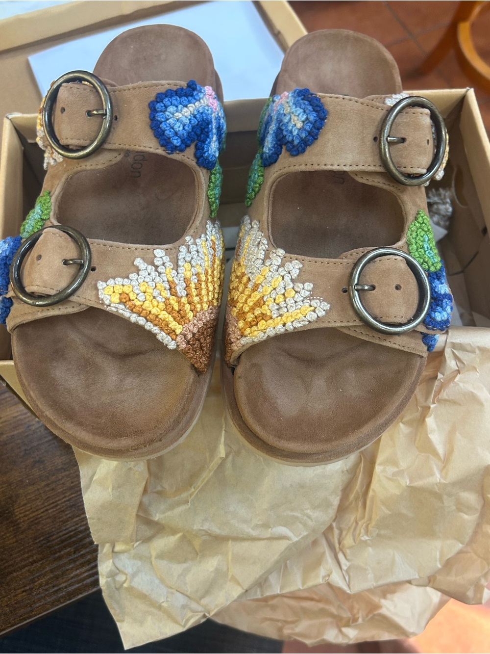 Laidback London Women's Brown Suede Embroidered Floral Sandals size 8 - Picture 3 of 8